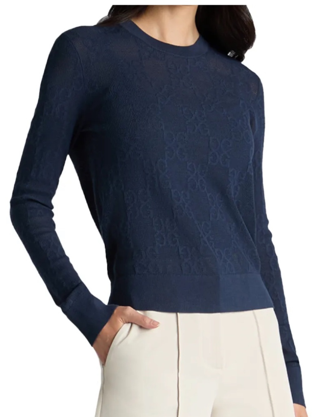 NWT G/FORE Women’s Pointelle G Crewneck Sweater Twilight Navy Blue XS